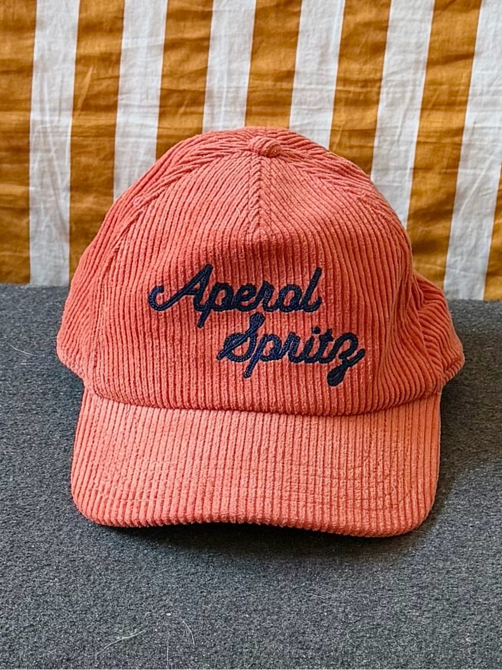 Aperol Spritz Corduroy Cap - Orange with Navy Embroidery